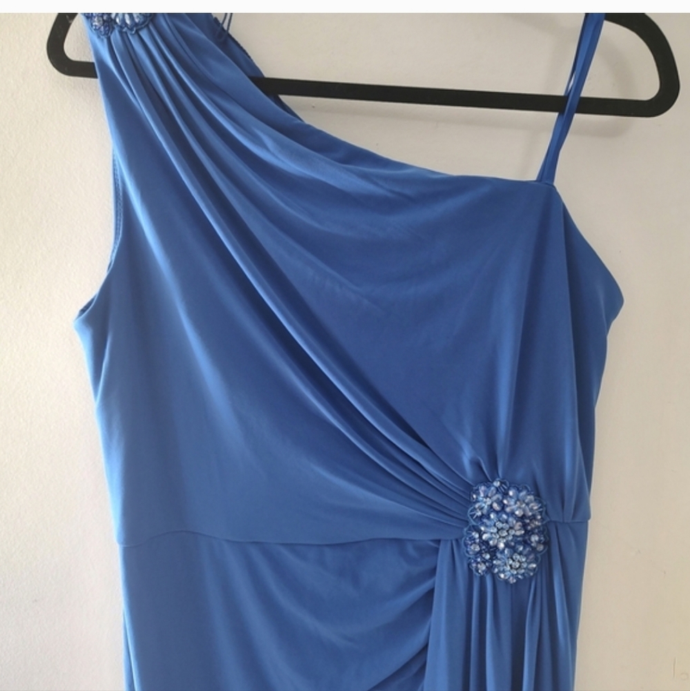 Adrianna Papell One Shoulder Blue Jersey Evening Gown Size 16 NWT - Picture 7 of 12